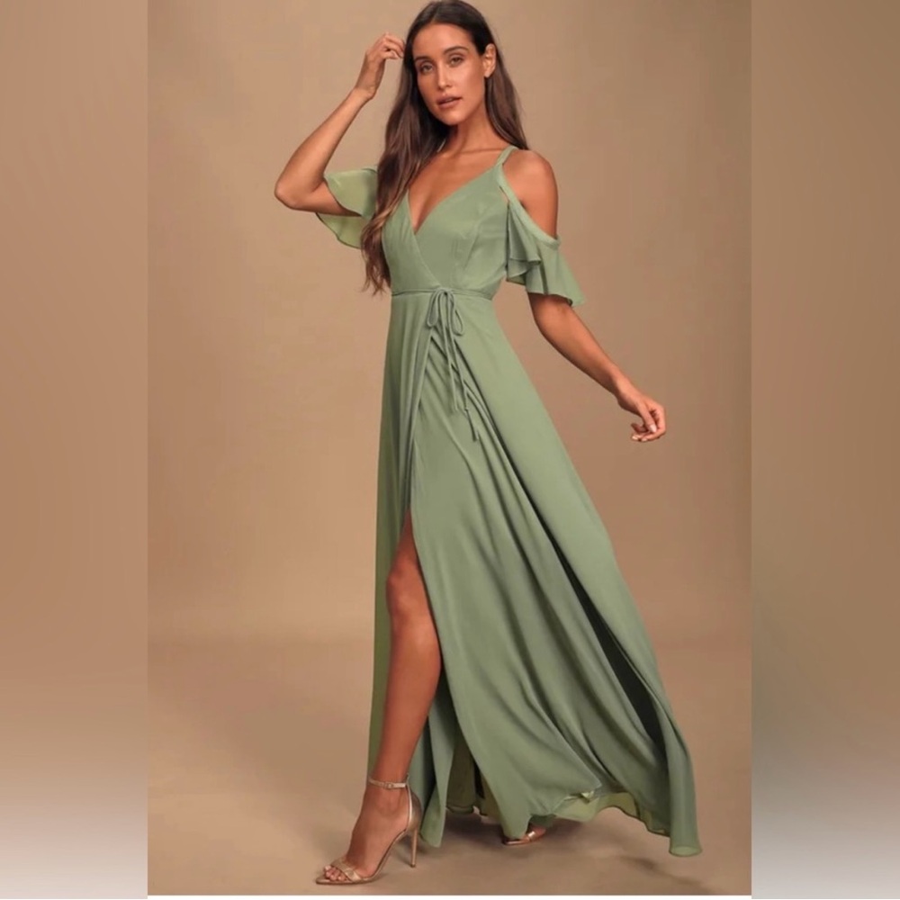 NWT Easy Listening Sage Green Cold-Shoulder Wrap Maxi Dress
